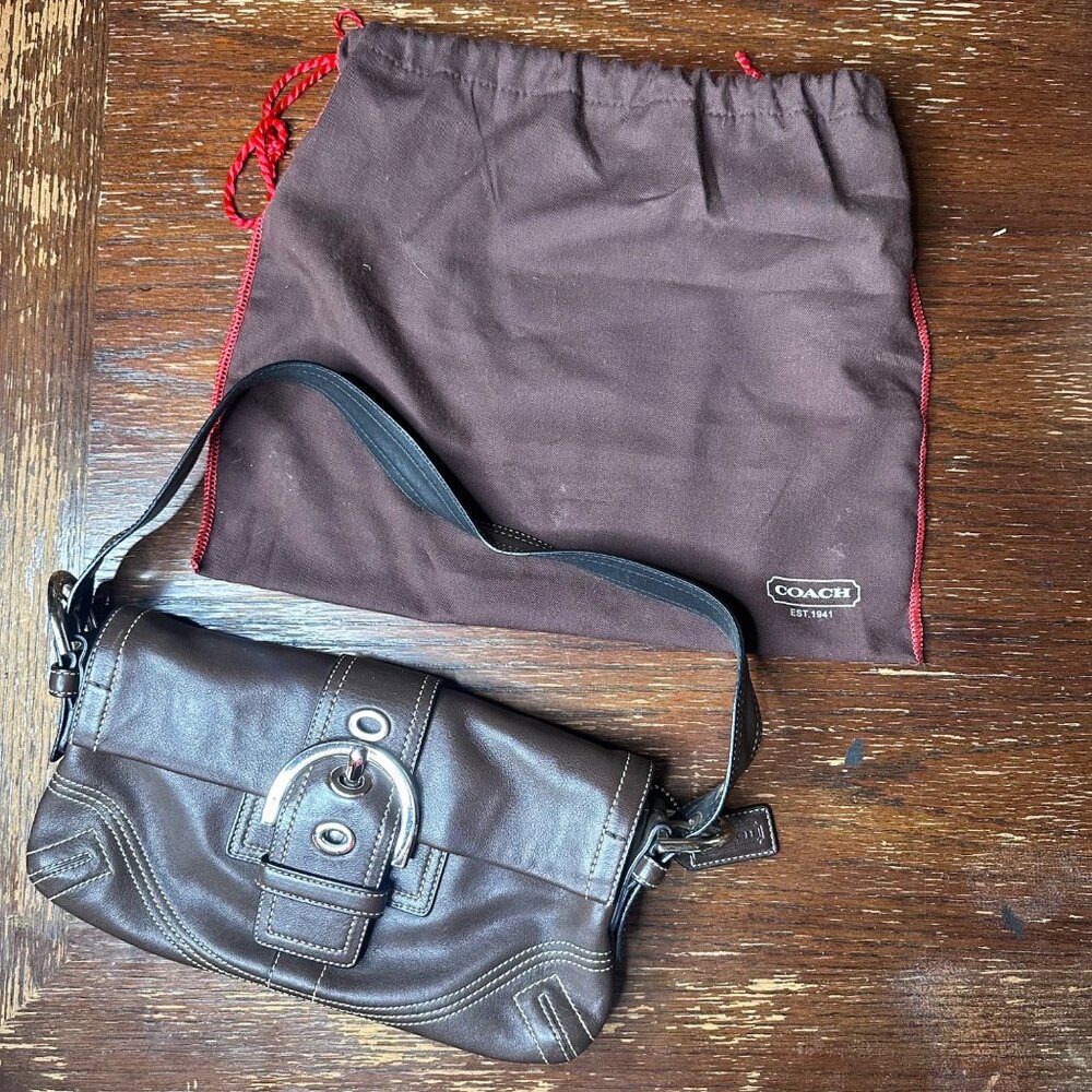 Vintage Coach Y2K Brown Leather Shoulder Bag With Dust Bag - Picture 4 of 15